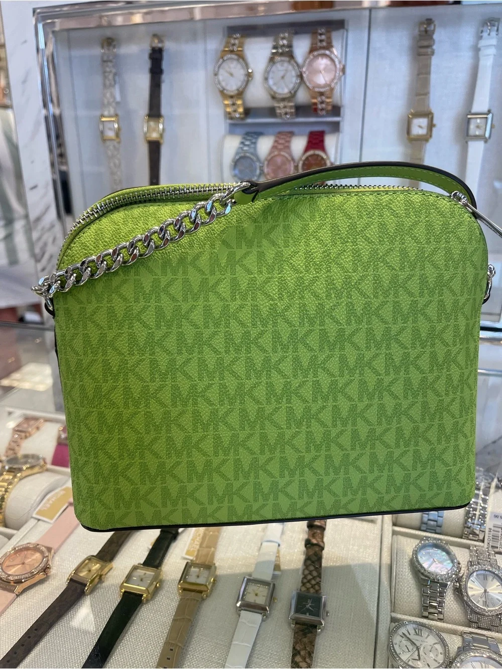 Michael Kors Jet Set Travel Medium Logo Dome Crossbody XBODY Bag Lime NWT